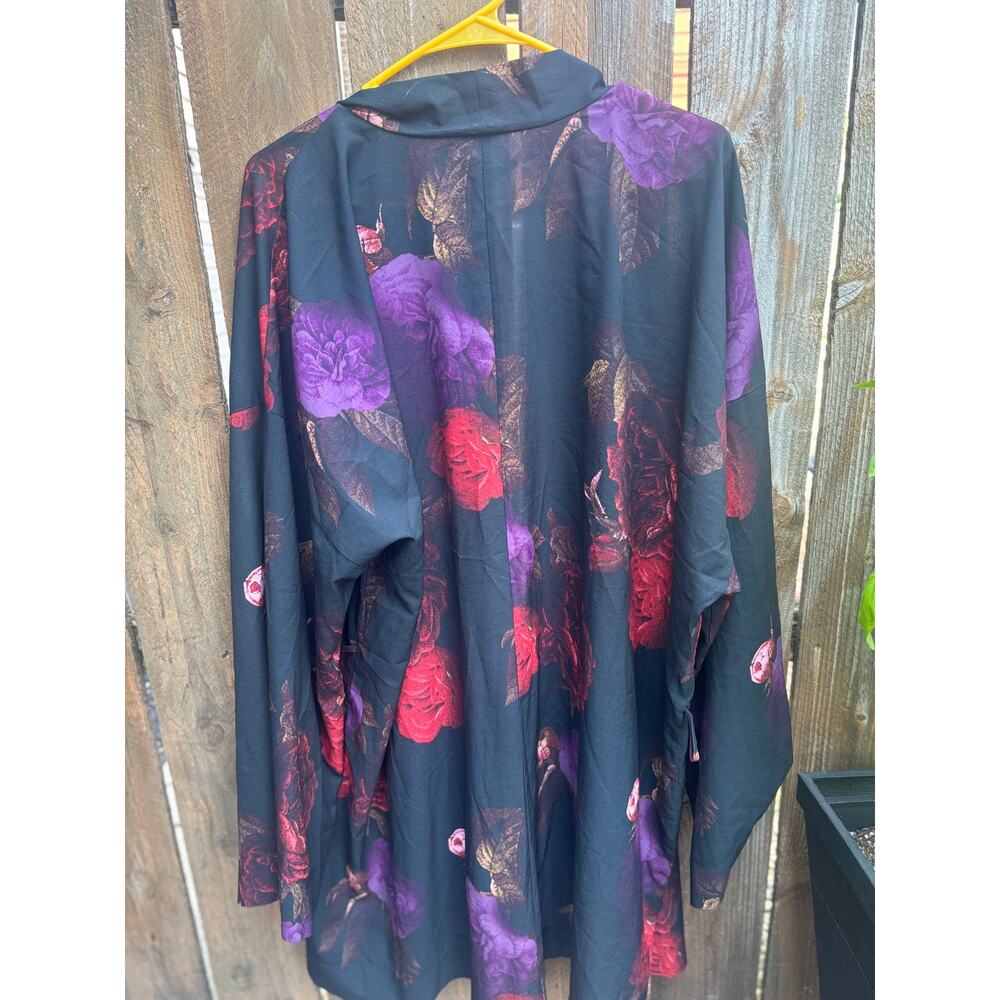 Cacique Lane Bryant  22/24 Floral Black Kimono Robe No Belt